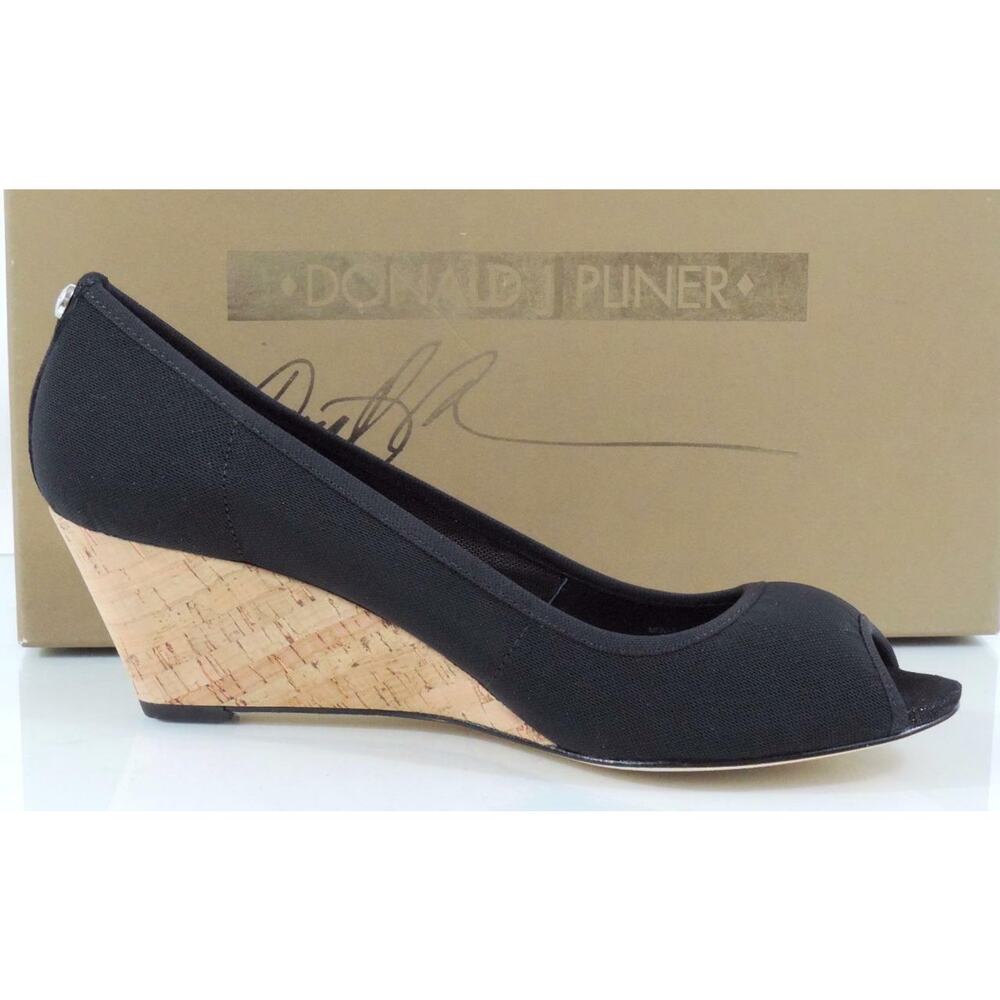 Donald J Pliner Molly Open Toe Wedge Pumps Black Stretch Size 7.5 - Picture 4 of 8